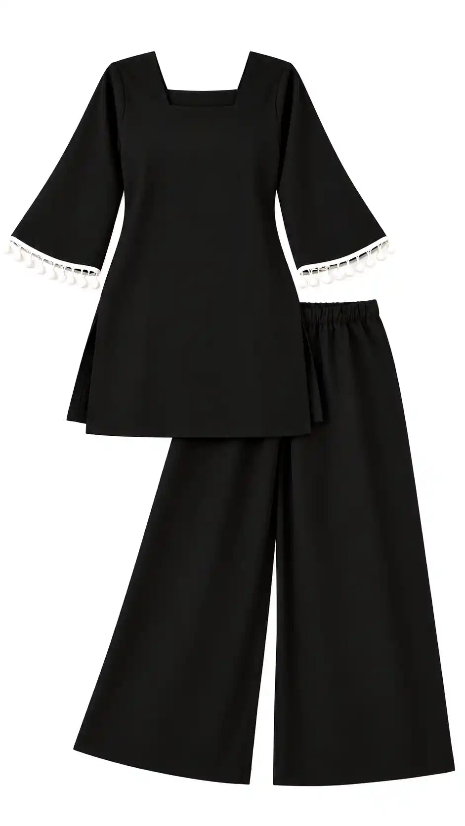 Black Pom Pom Kurta Set