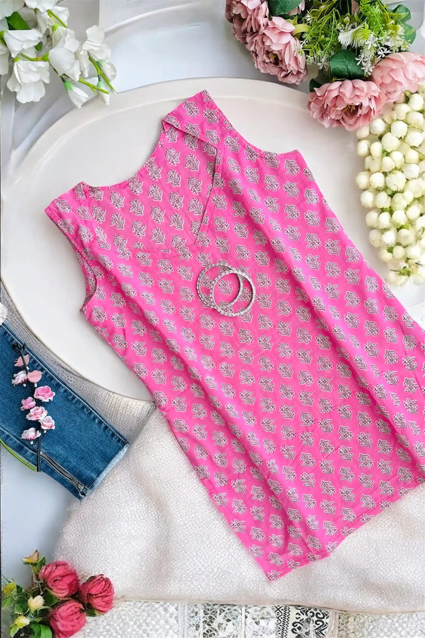 Pretty Pink Block Mul Kurta