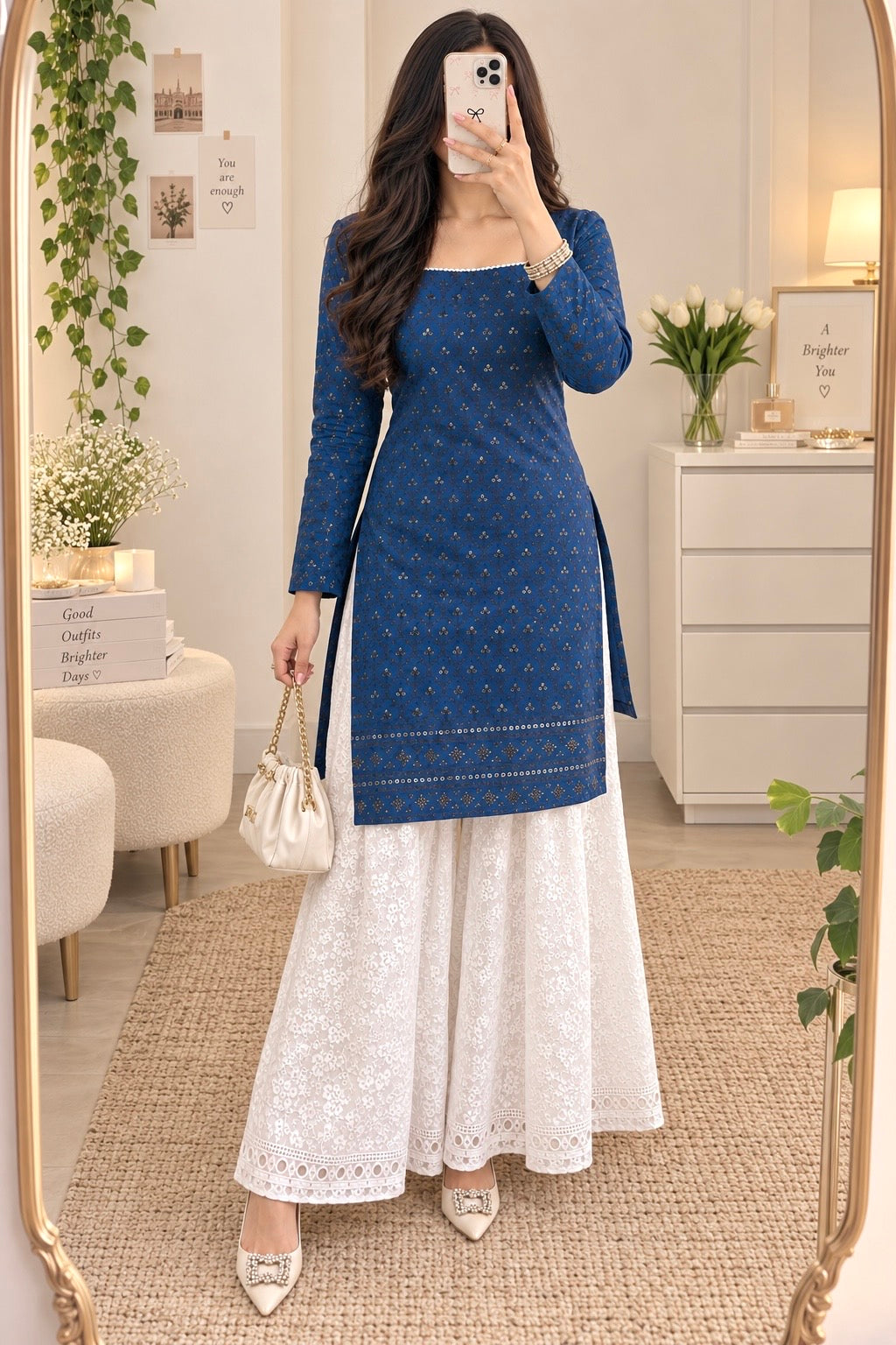 Gulnaz Blue Sequin Embroidered Kurta