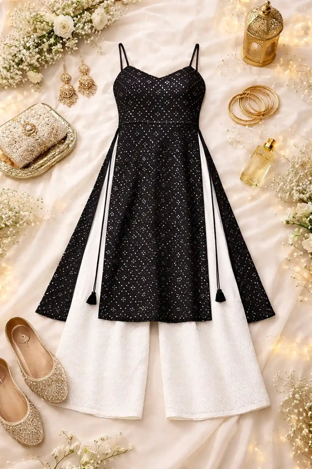 Black Hand Embellished Mirror Kurta