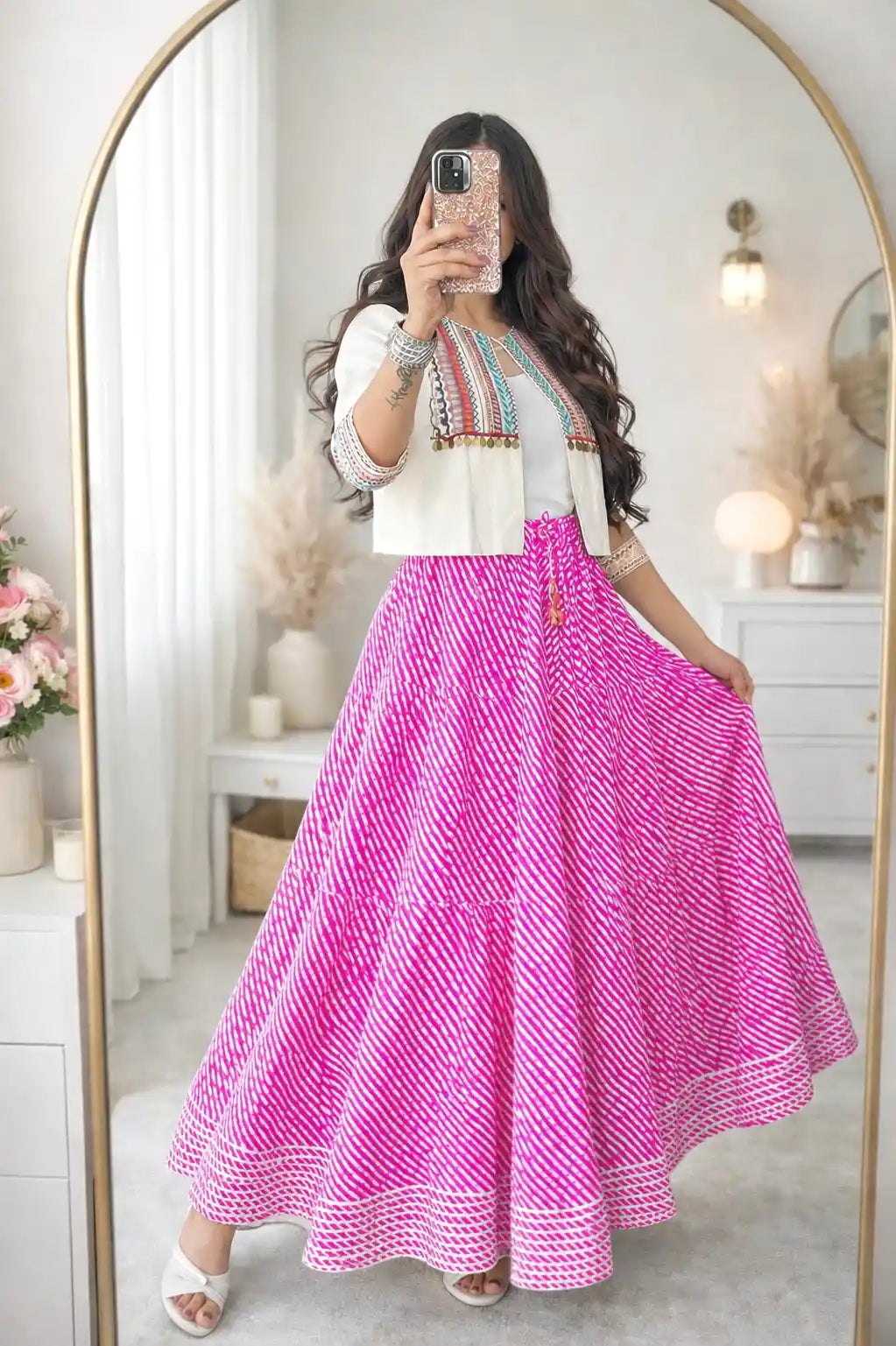 Pink  Lehriya Jaipuri Twirl Skirt