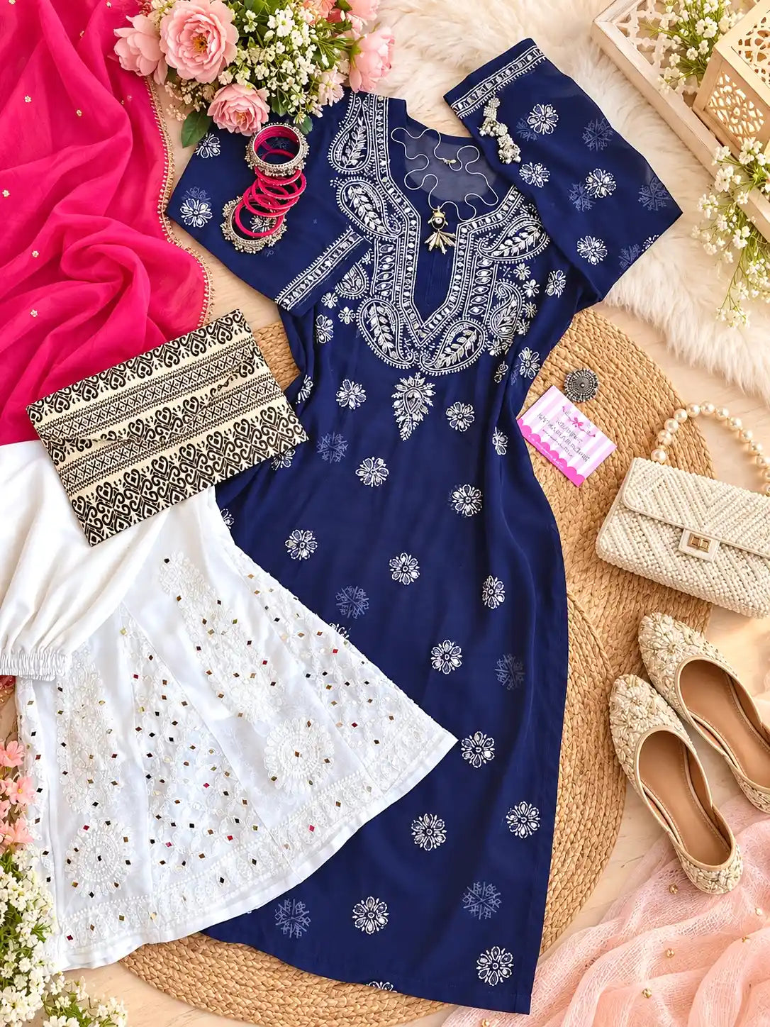 Classic Blue Rooh Chikan Kurta