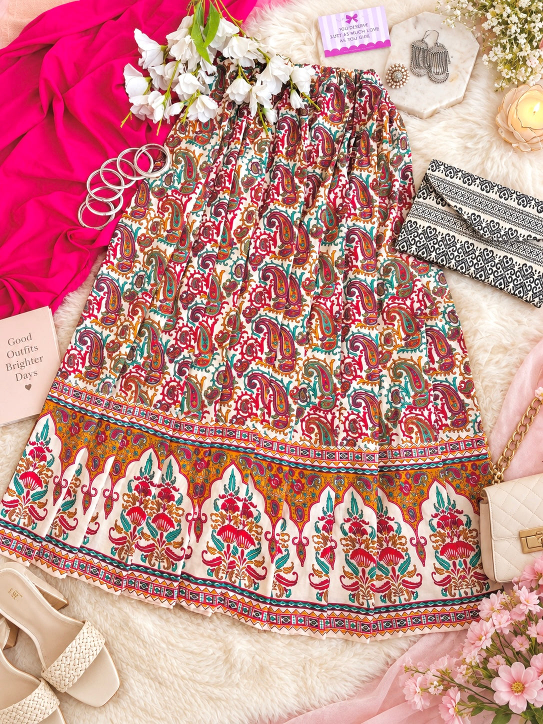 Rustic Jaipuri Printed Flared Twirl Skirt