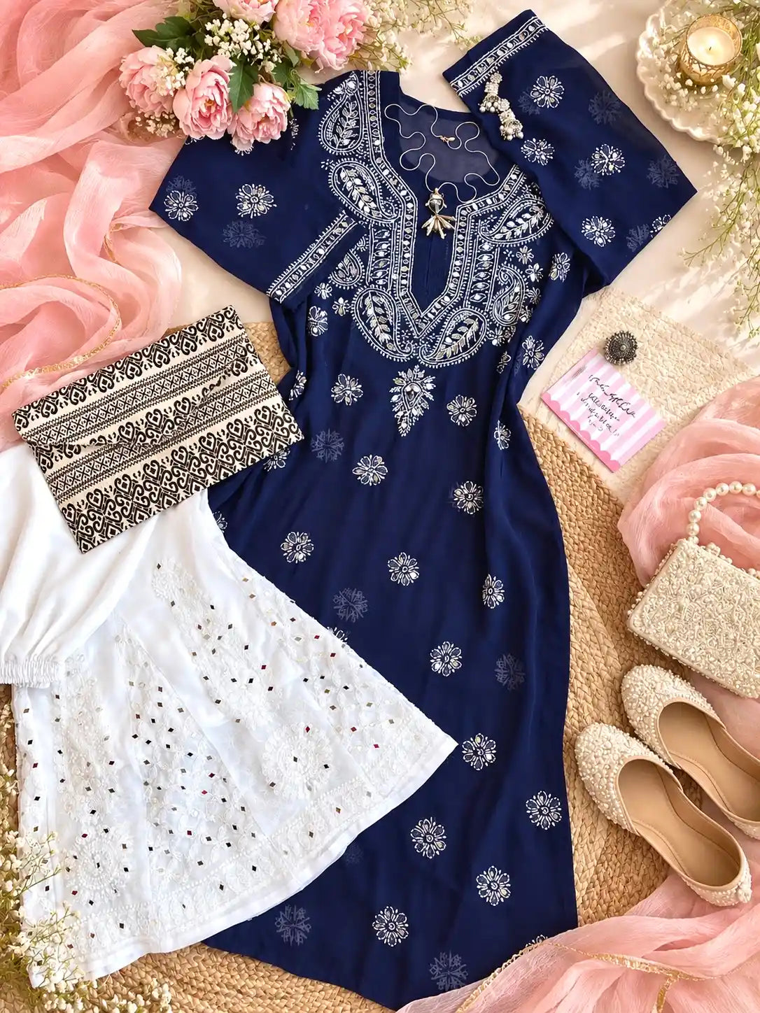 Classic Blue Rooh Chikan Kurta
