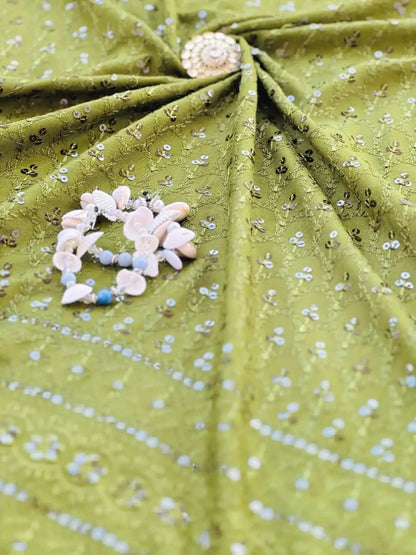 Vintage Green Sequence Fabric Cut - Passion for Fashion by Shivani