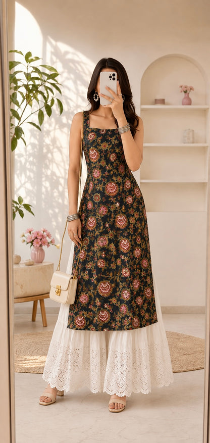 Gulnaz Black Ajrakh Jaipuri Kurta