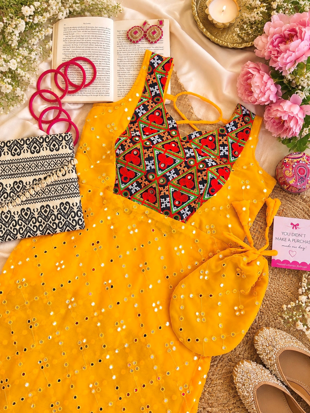 Yellow Mirror Back Tie Gulnaz Kurta
