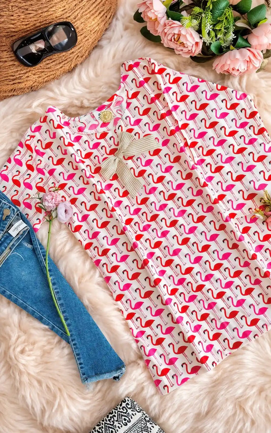 Pink Flamingo Budget Short Kurta