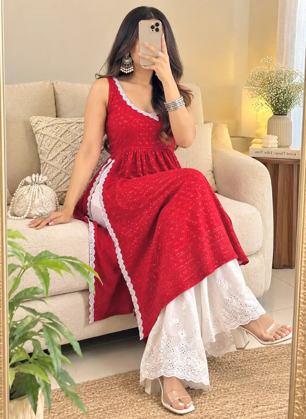 Swati's Rose Maroon Angrakha Gulnaz Kurta