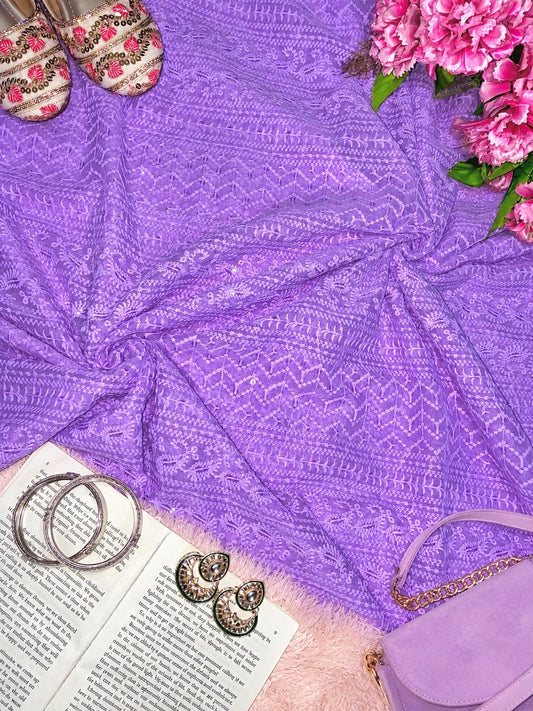 Crimson Lilac Gulnaz Embroidered Fabric Cut