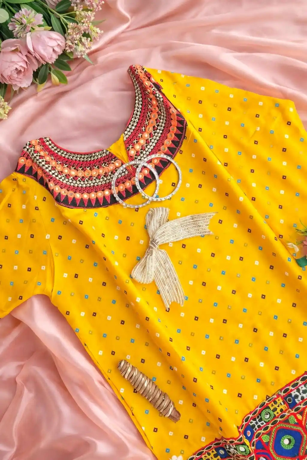 Yellow Bandhej Gamti Kurta