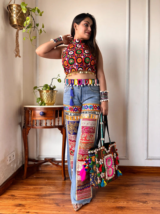 Embroidered Mandala Crop Top