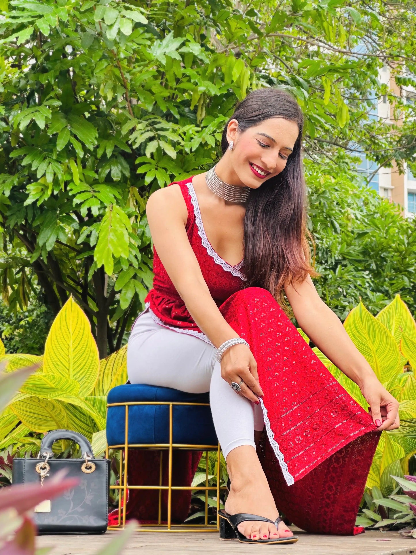 Swati's Rose Maroon Angrakha Gulnaz Kurta