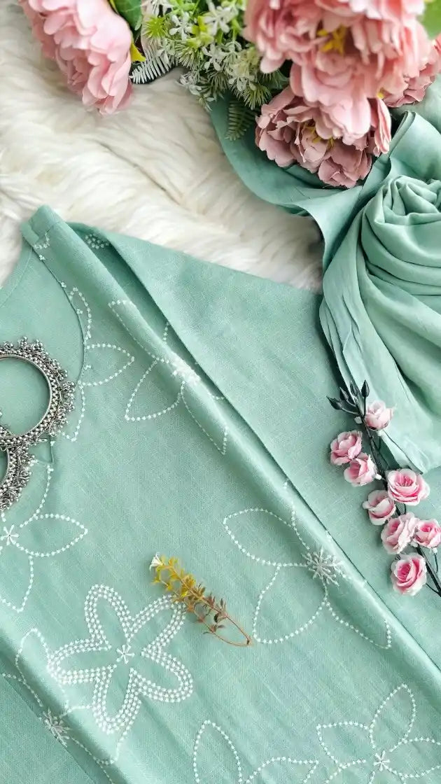 Pastel Green Embroidered Suit Set