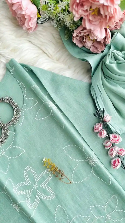 Pastel Green Embroidered Suit Set