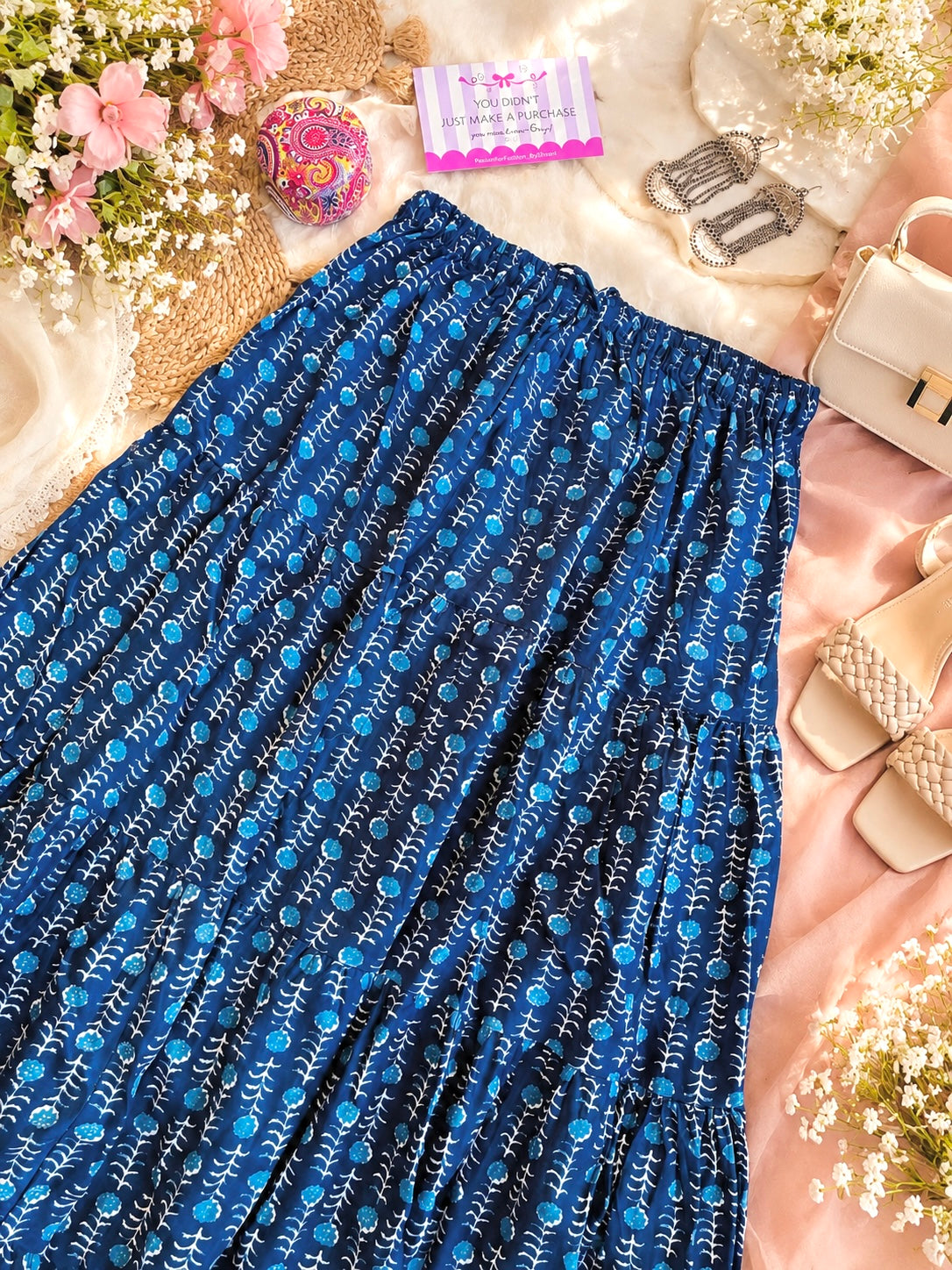 Rustic Jaipuri Indigo Flared Twirl Skirt