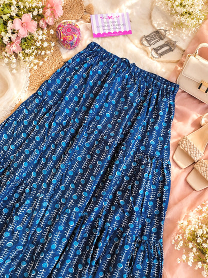 Rustic Jaipuri Indigo Flared Twirl Skirt