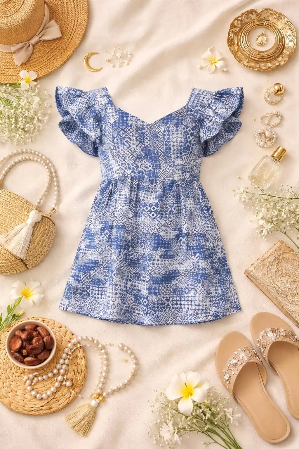 Indigo Ruffle Sleeve Tunic Top