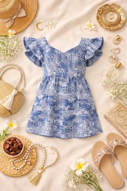 Indigo Ruffle Sleeve Tunic Top