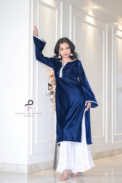 Monochrome Blue Velvet Gulnaz Kurta