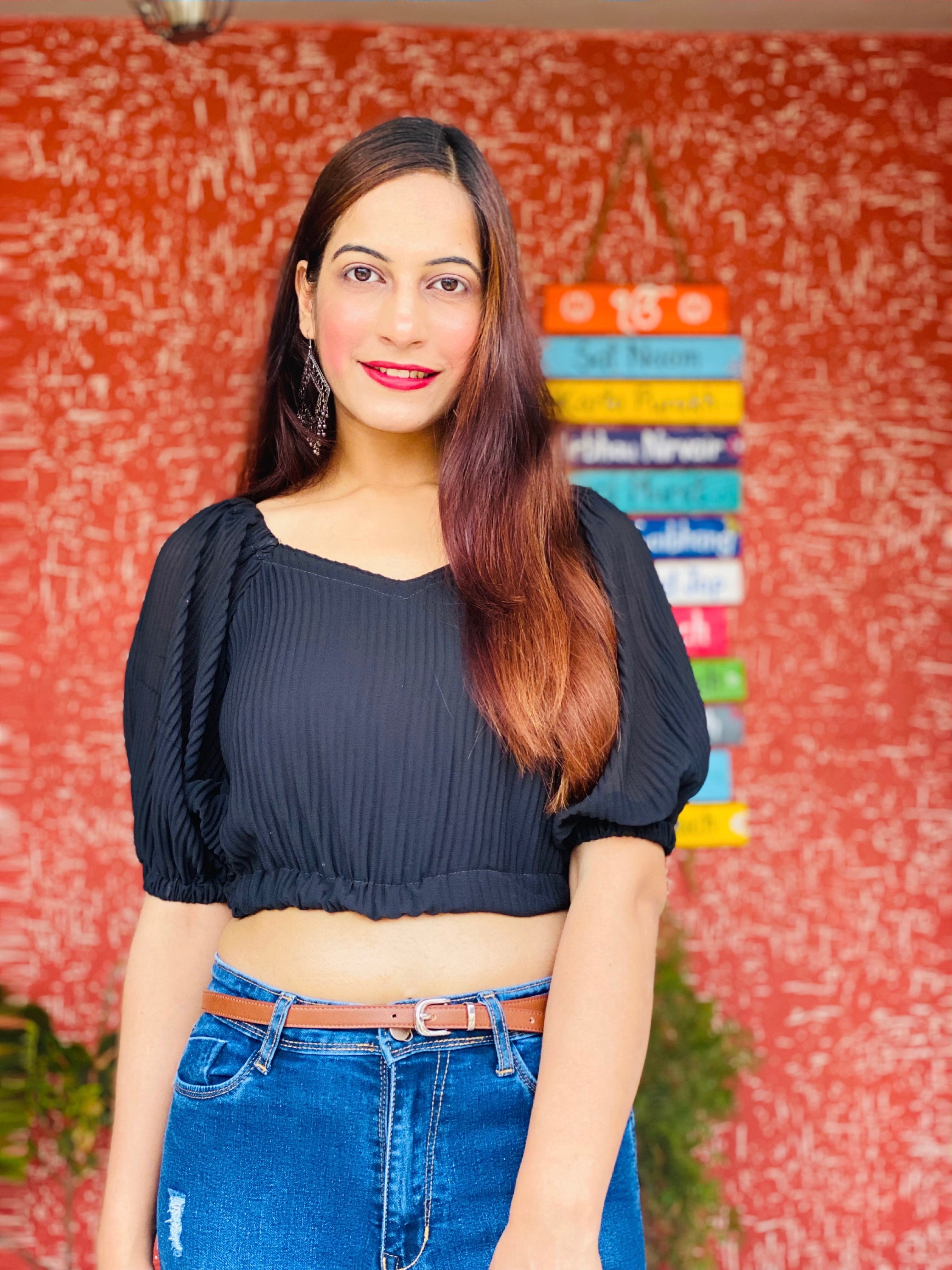 Midnight Charm Smocked Crop Top