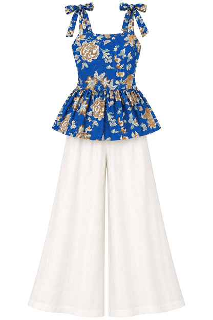 Blue Ajrakh Jaipuri Peplum Tie Top