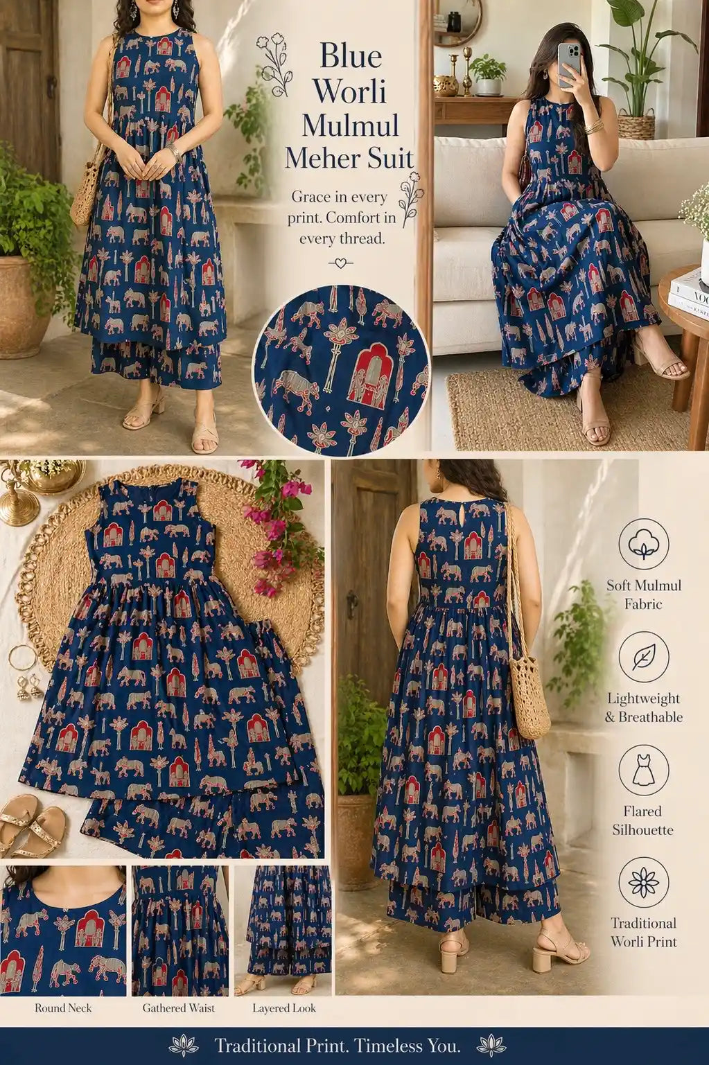 Blue Worli Mulmul Meher Suit