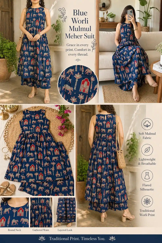 Blue Worli Mulmul Meher Suit