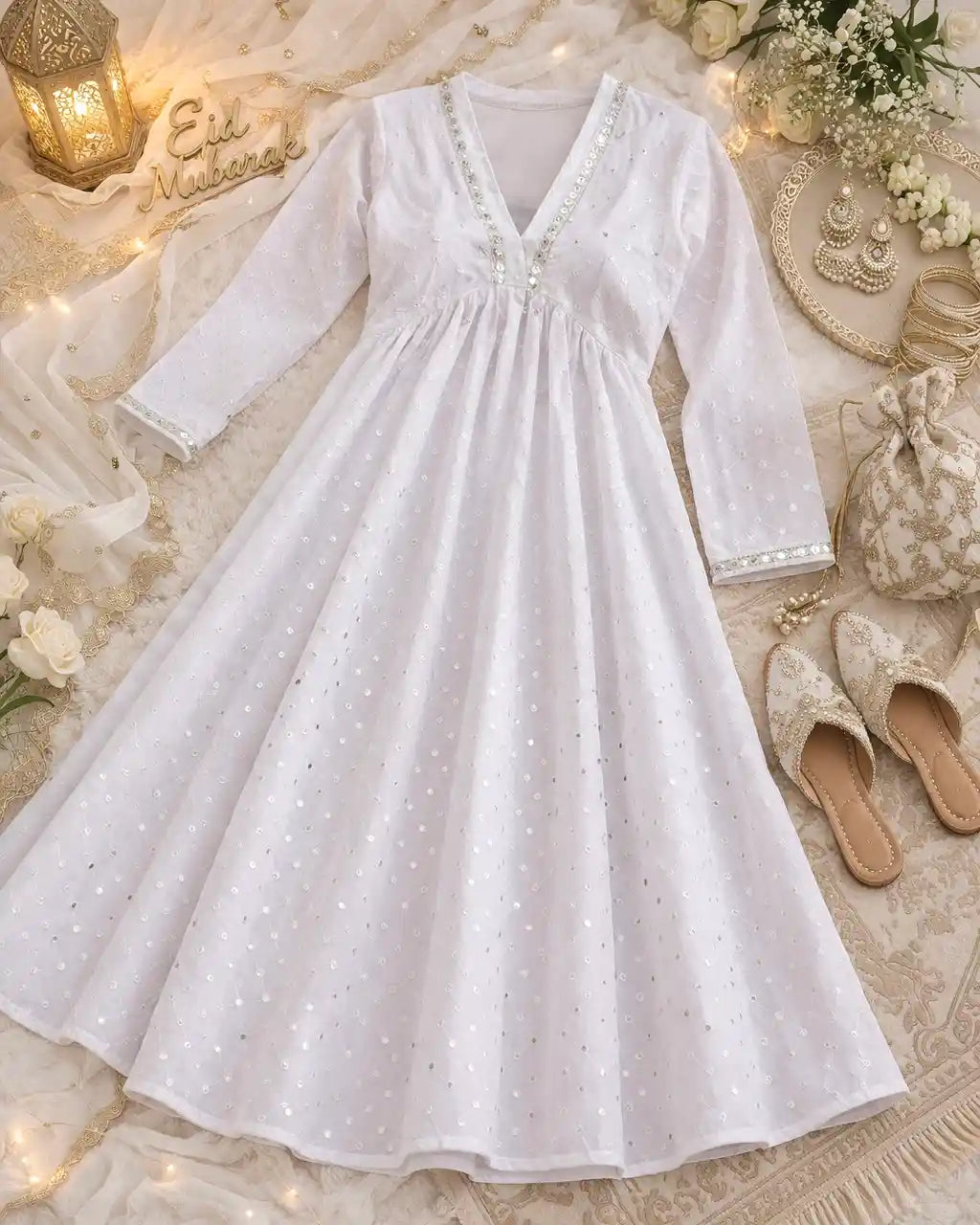 Liberty White Nyra Gulnaz Embroidered Kurta