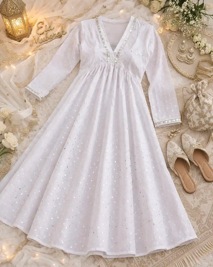 Liberty White Nyra Gulnaz Embroidered Kurta