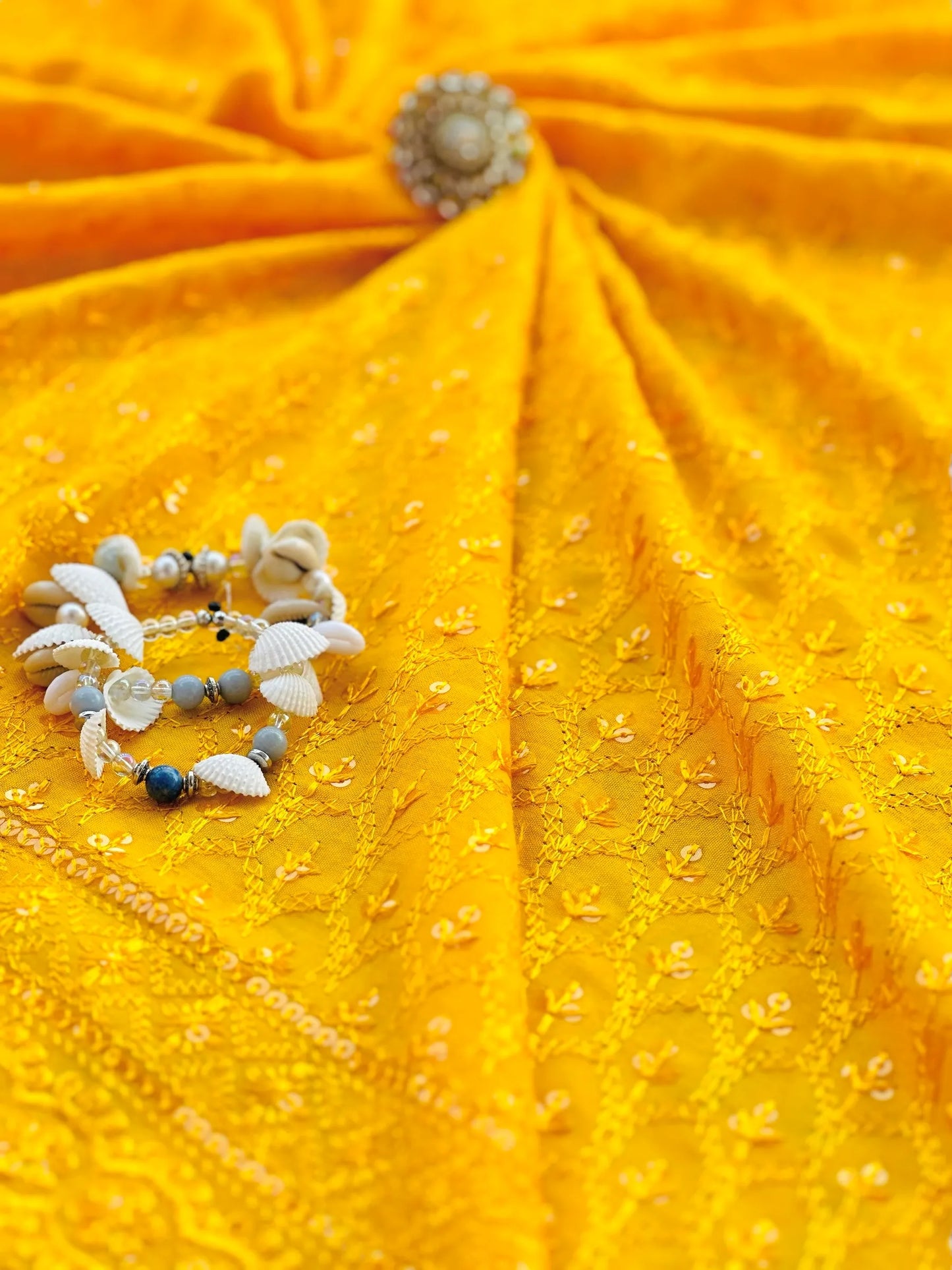 Saffron Yellow Sequence Fabric Cut