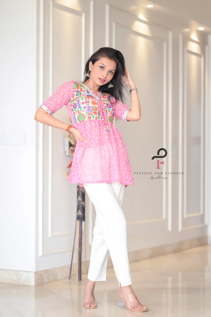 Daisy Peach Embroidered Peplum Top