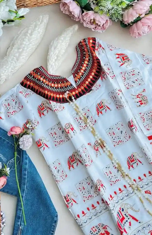 Gamti White Elephant Short Kurta - Passion for Fashion by Shivani