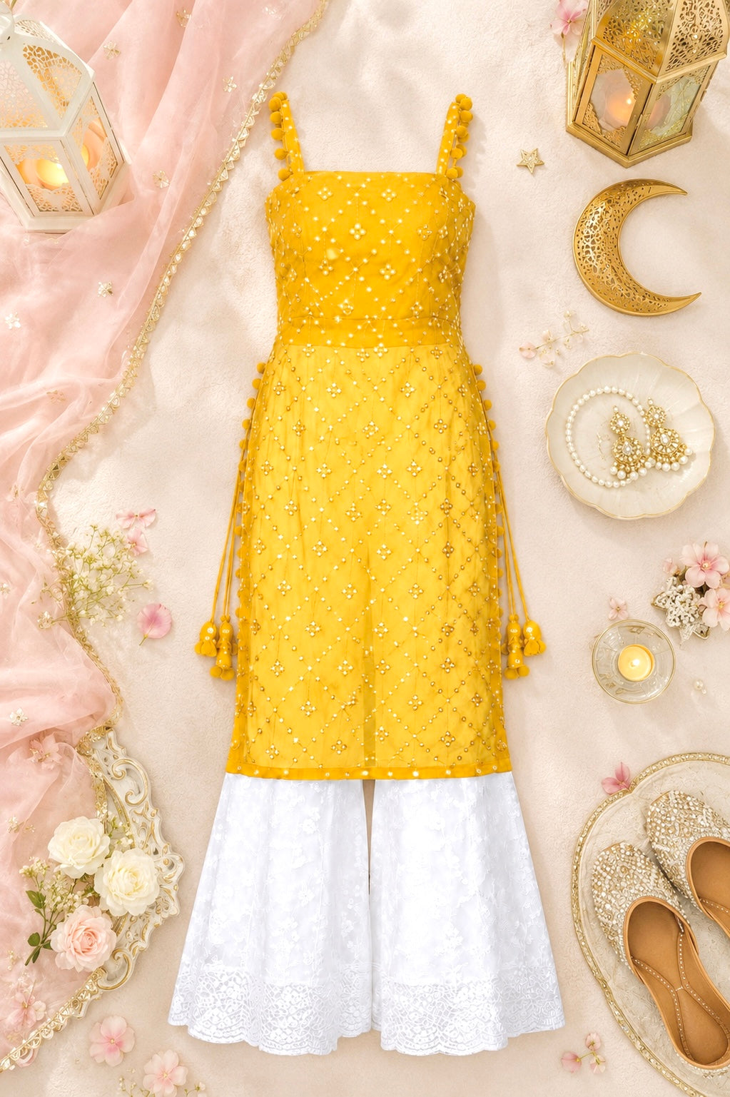 Shimmer Yellow Embroidered Gulnaz Kurta