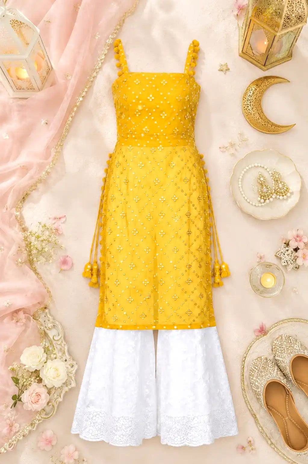 Shimmer Yellow Embroidered Gulnaz Kurta