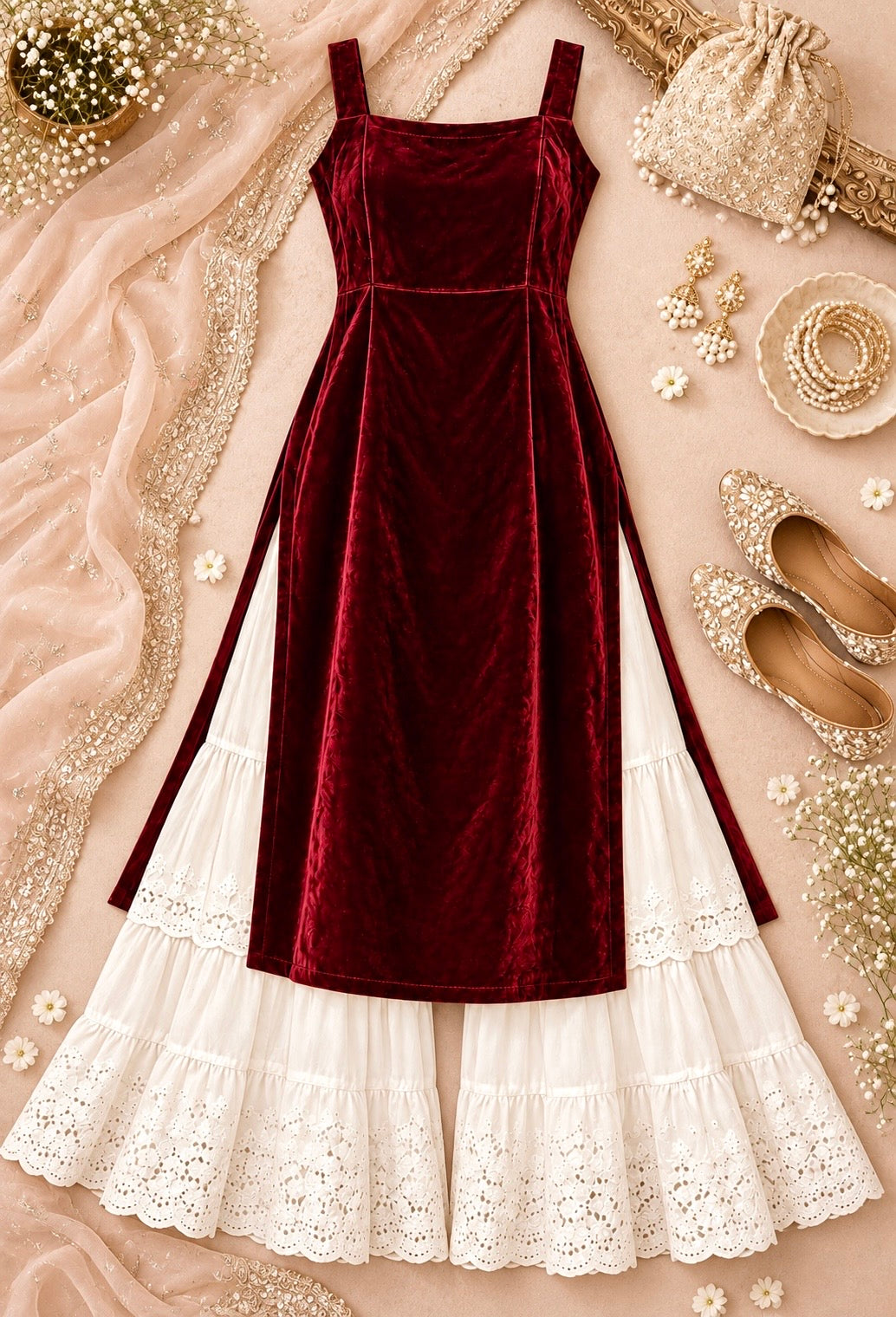 Royal Maroon Velvet Gulnaz Kurta