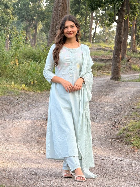 Pastel Aqua Blossom Kurta Set