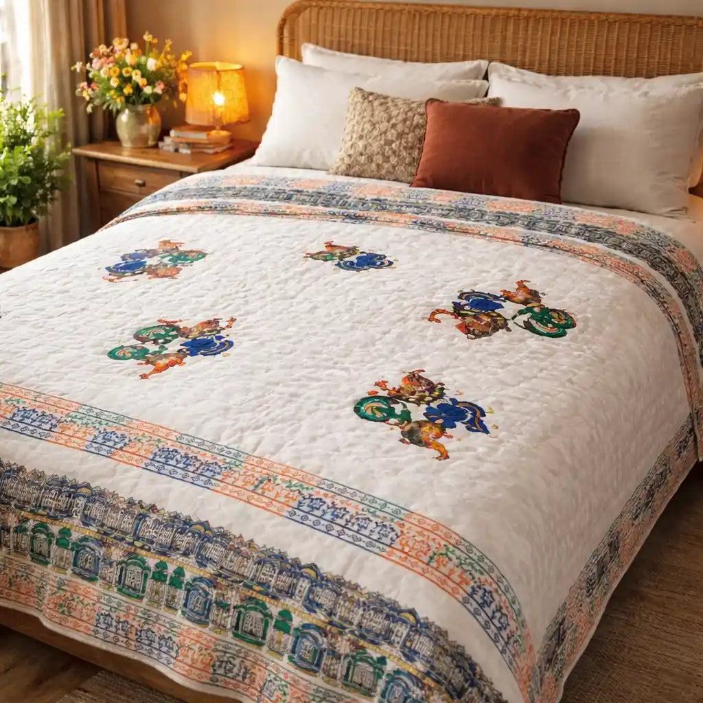 Handcrafted Heritage Reversible Cotton Quilt