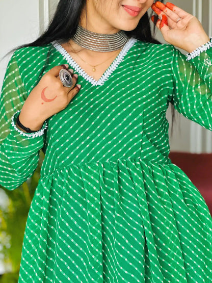 Bandhej Green Peplum Top