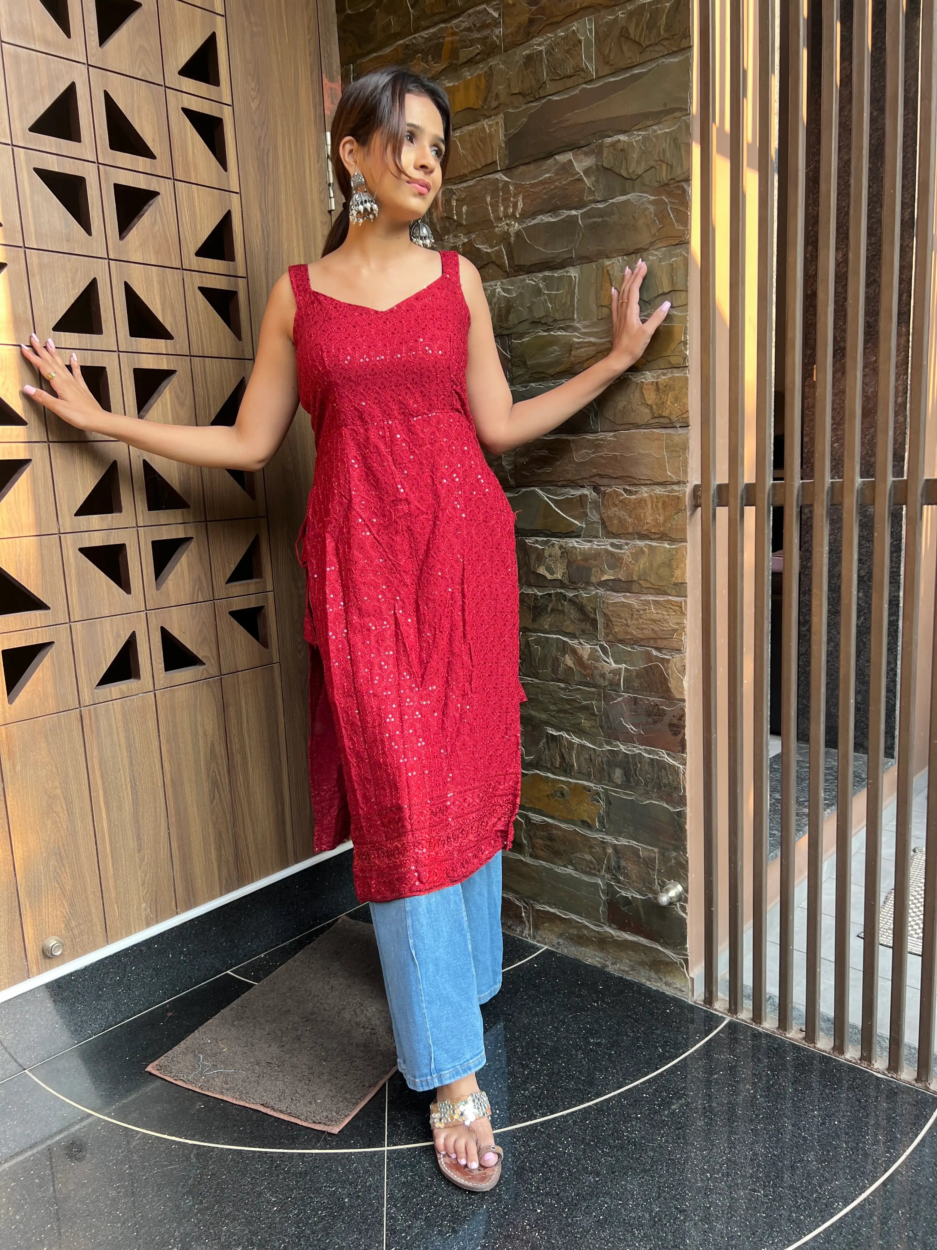 Swati's Scarlet Maroon Sequence Gulnaz Kurta