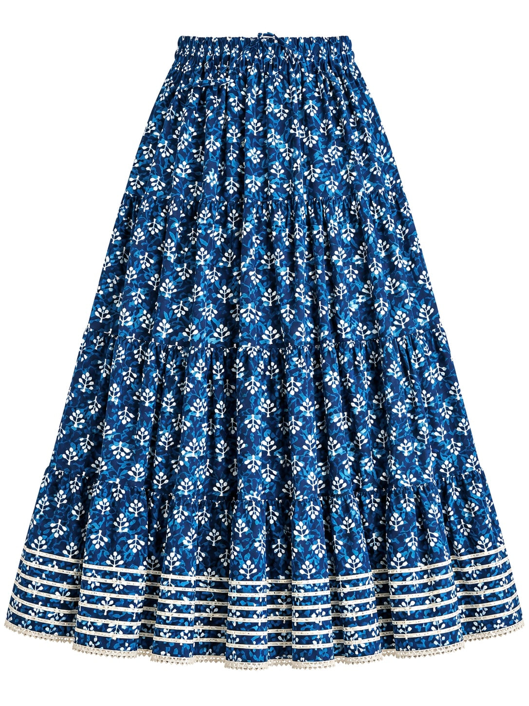 Jaipuri Indigo Block Flared Twirl Skirt