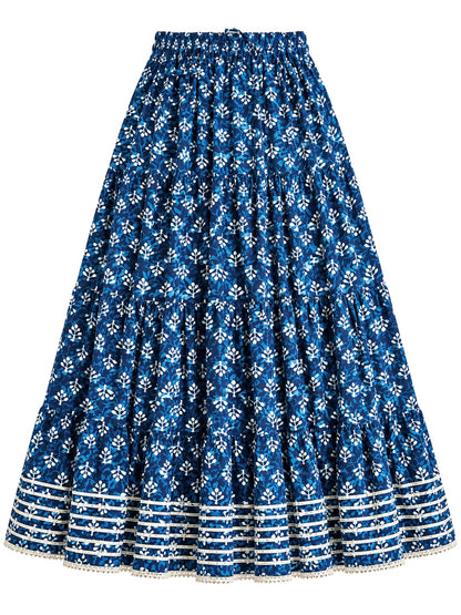 Jaipuri Indigo Block Flared Twirl Skirt