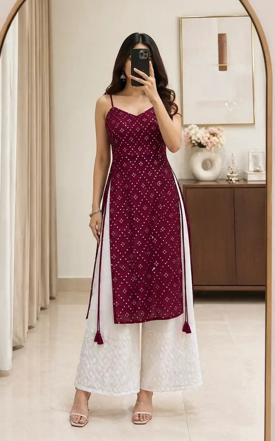 Gulnaz Wine Hand Embellished Kurta