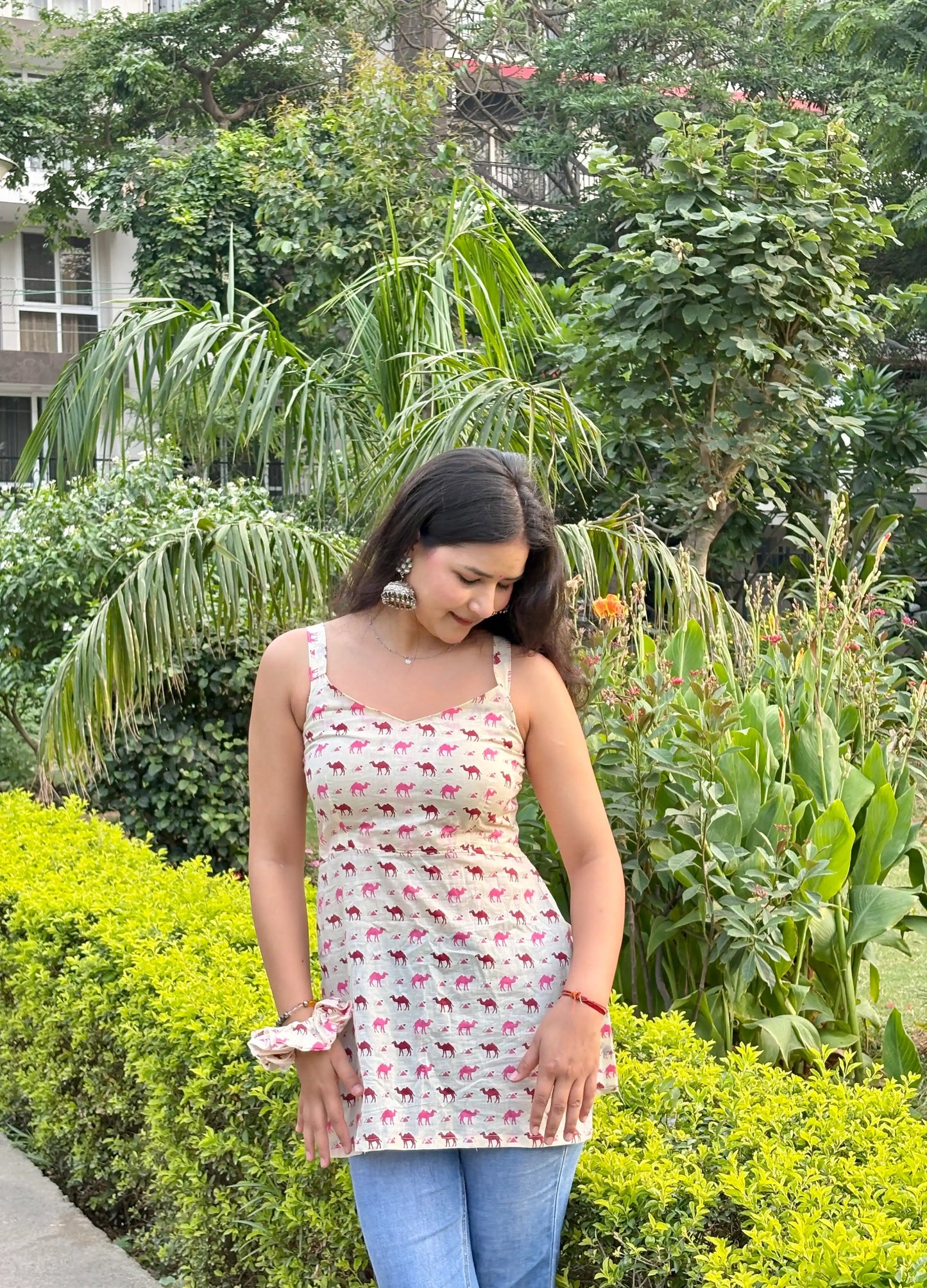 Pink Camel Handblock Short Kurta