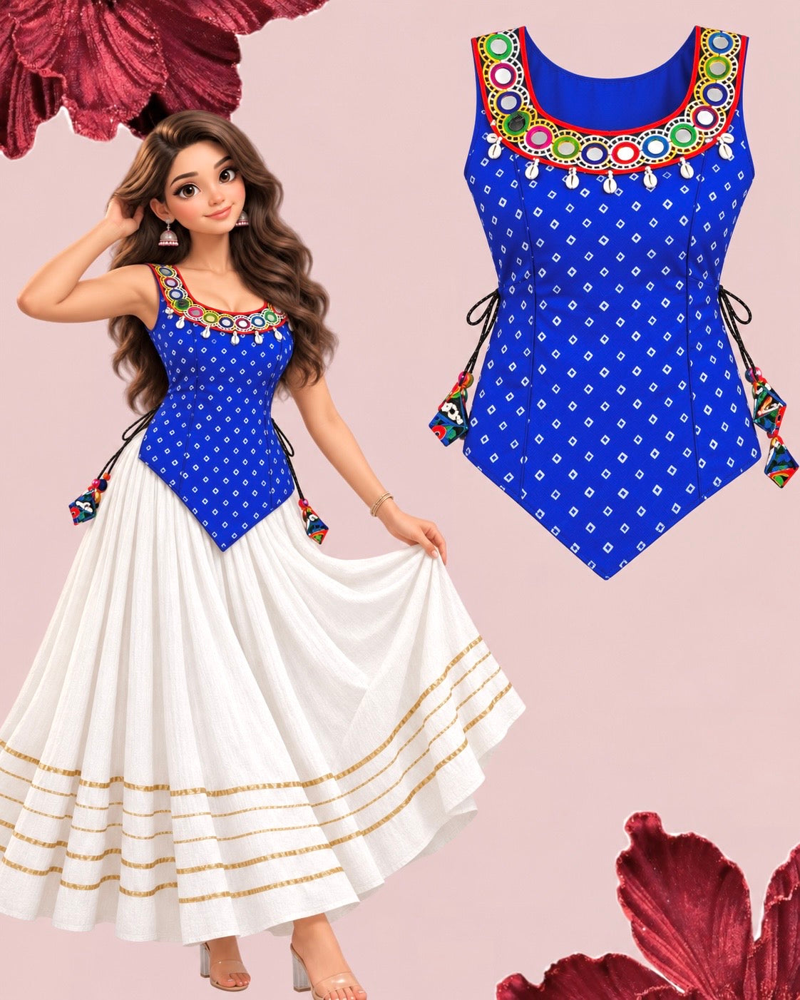 Royal Blue Bandhej Embroidered Top