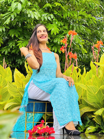 Soft Blue Mirror Blush Gulnaz Kurta