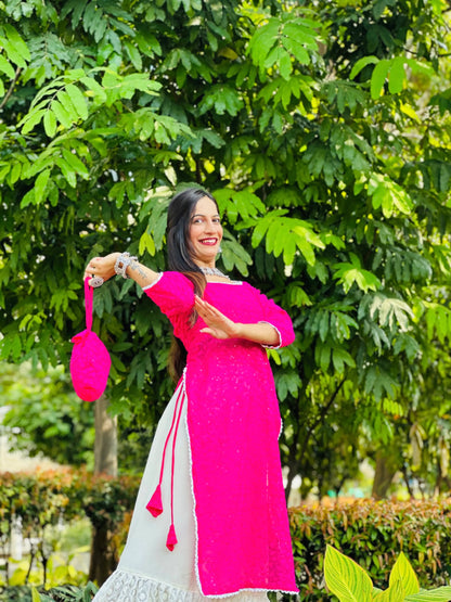 Luxe Pink Embroidered Gulnaz Kurta