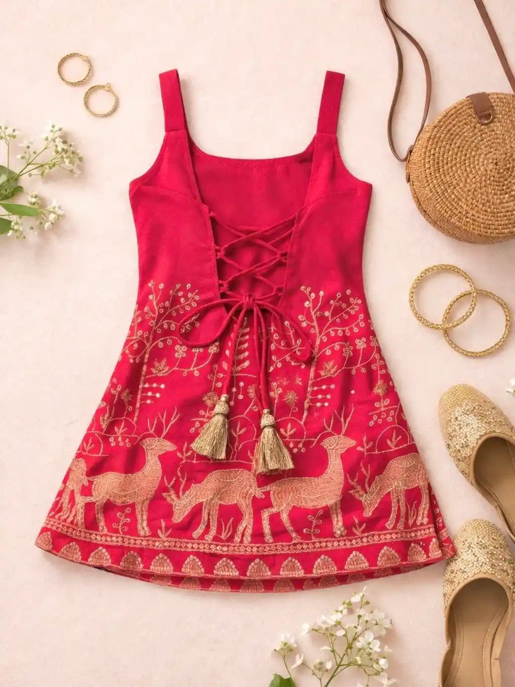 Hot Pink Hand Embroidered Kurta