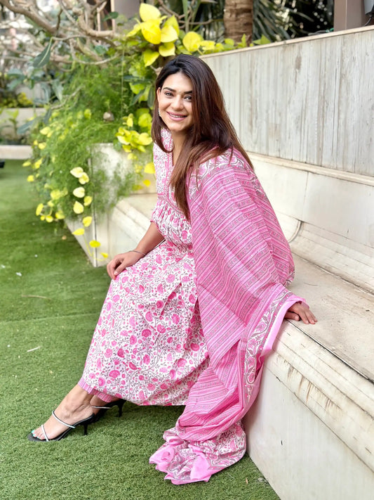 Poonam's Blush Pink Kalamkari Nyra Suit Set