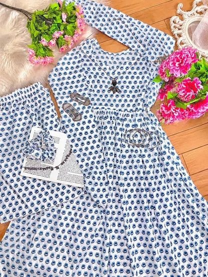 Meher Blue Floral Mulmul Suit Set